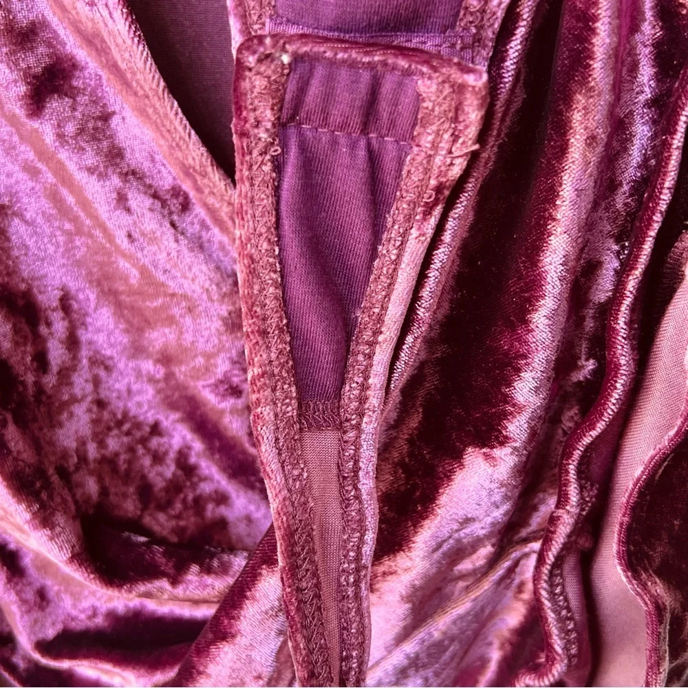 Free People Crushed Velvet Whimsygoth Fairy Purple Bodysuit Puff Sleeves Size S